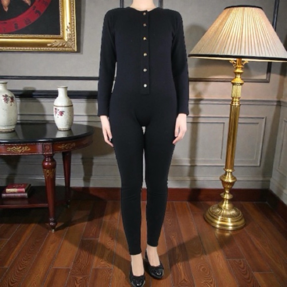 Chanel 100% Cashmere Jumpsuit with Logo Buttons Damage Alert!